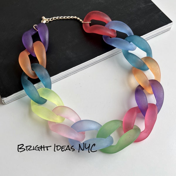 Grand collier à maillons multicolores en acrylique givré, rallonge de chaîne de 3 pouces, collier tendance, collier tendance, collier chaîne, collier à maillons