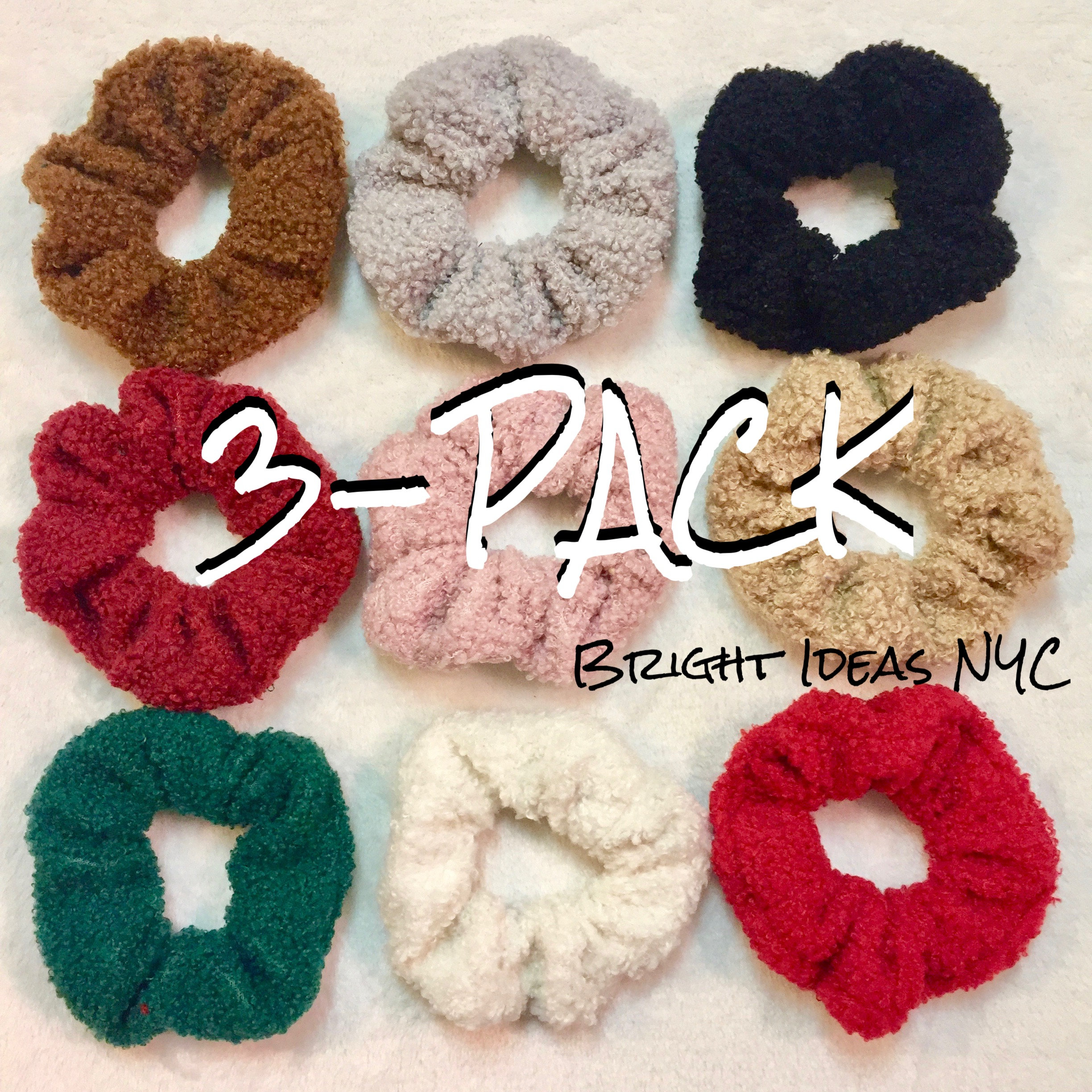 3-Pack Teddy Sherpa Fuzzy Scrunchies, Furry Sherpa, Fuzzy Scrunchies, Hair Ties, Ponytail Accessories and Elastic Bands