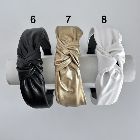 Luxury Vegan Leather Top Knot Headband, Twisted Knot  display picture 2
