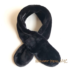Luxury Plush Faux Fur Vegan Neck Warmer, Pull Through Scarf, Black Neck Warmer, Black Scarf, Winter Christmas Holiday Accessory, Gift