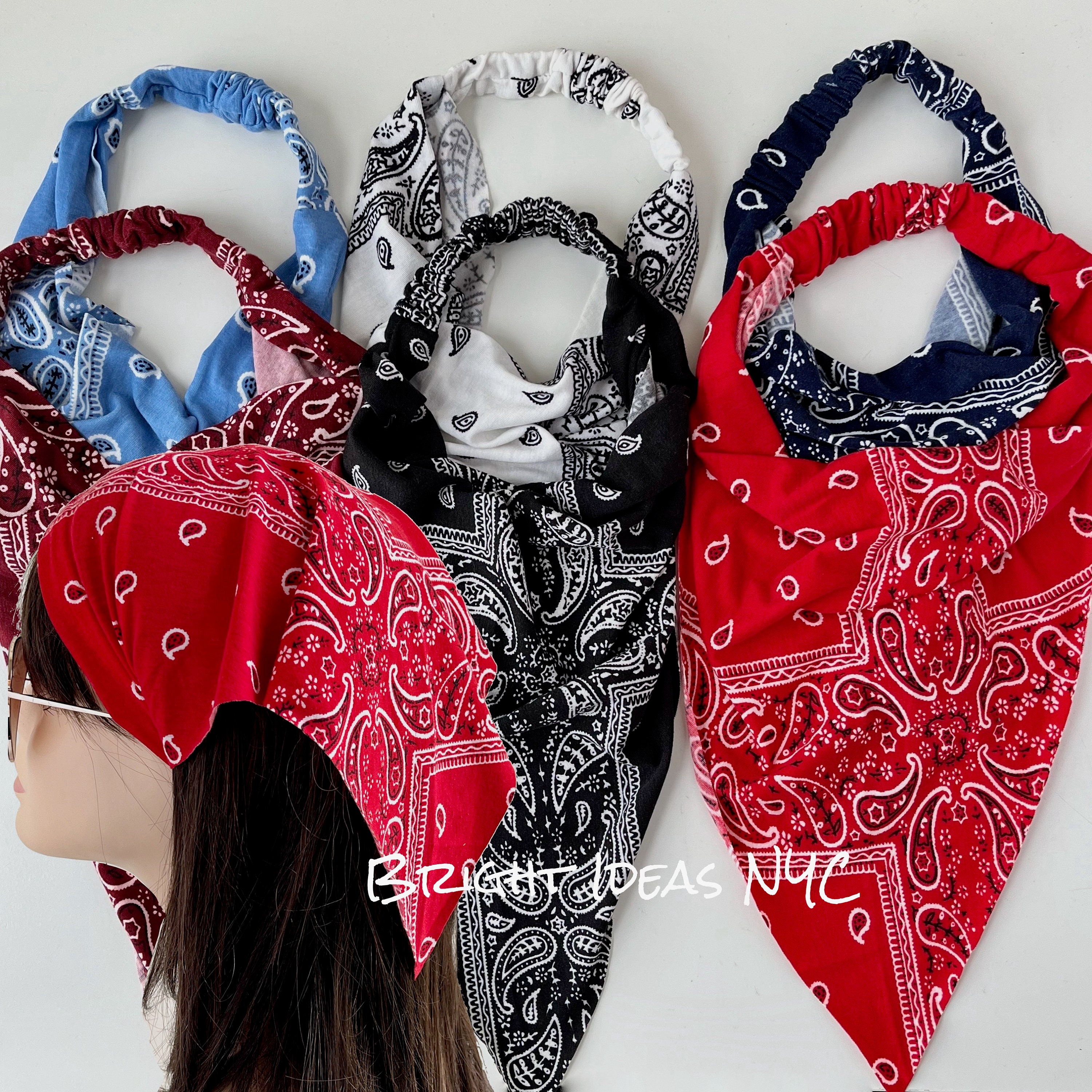 Bandana Knit Triangle Head Scarf, Elastic Back, Headband  display picture 1