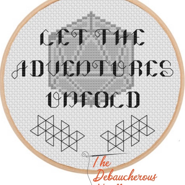 Laissez les aventures se dérouler D20 Icosahedron Dés déconstruits Donjons Dragons Pathfinder RPG Pattern Keeper PDF Cross Stitch Pattern