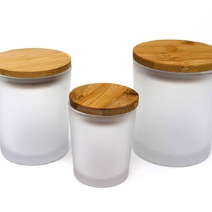 5 geglazuurde kaarspotten met bamboedeksel |  100 g (3 oz), 200 ml (6 oz), 315 ml (10 oz)| Lege kaarsenpotten, glazen potten, woondecoratie | Bulk: