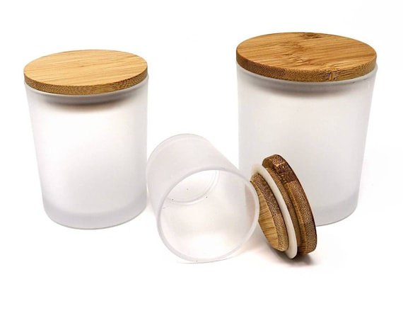 12 Pack Glass Candle Jars-10 OZ Frosted Empty Candle Jars with Bamboo Lids