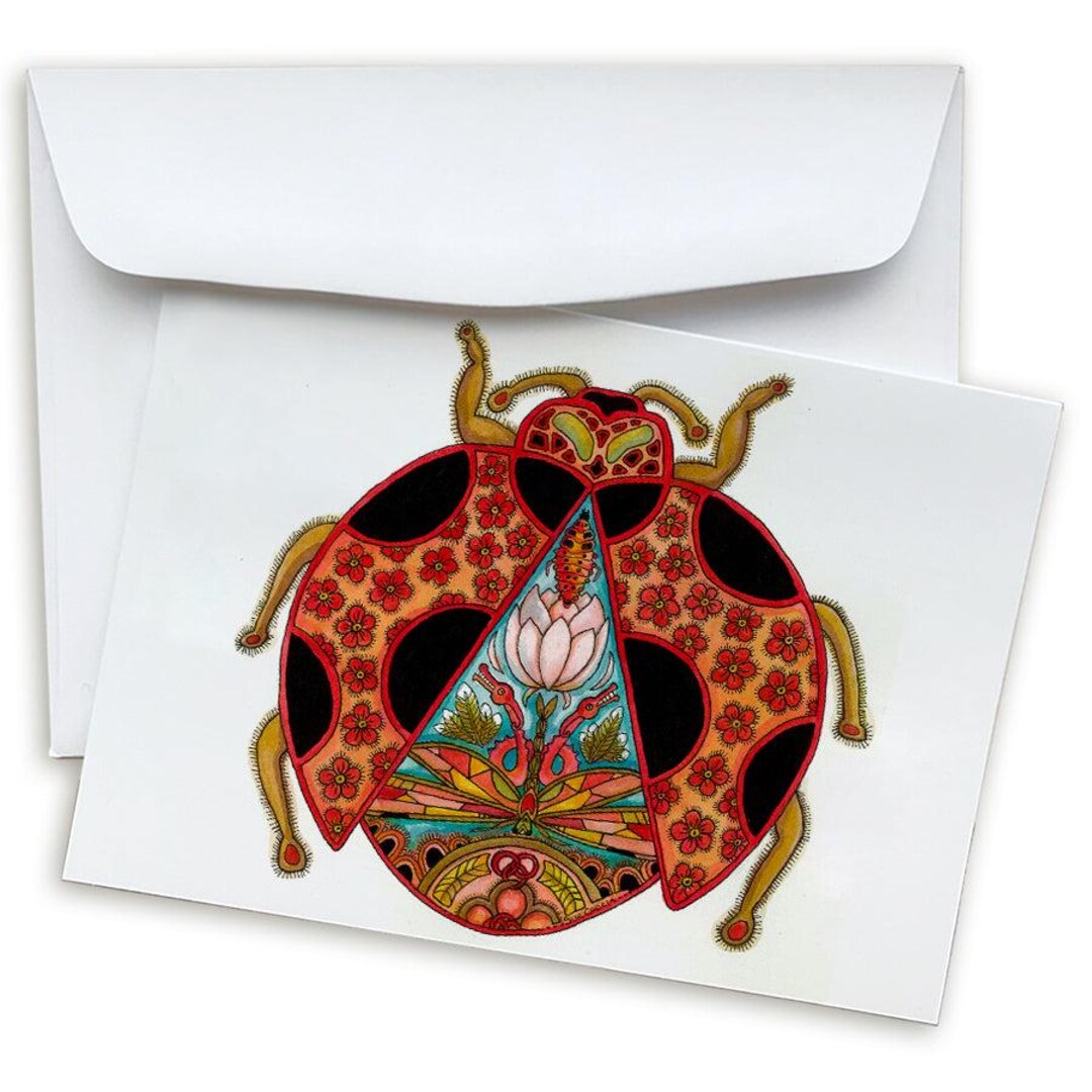 Ladybug Note Card, Original Art Greeting Card, Blank Inside, Just ...