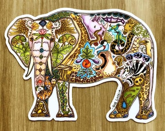 Elephant Mabula Sticker, Water Bottle Sticker, Original Animal Decal, Original Mosaic Art