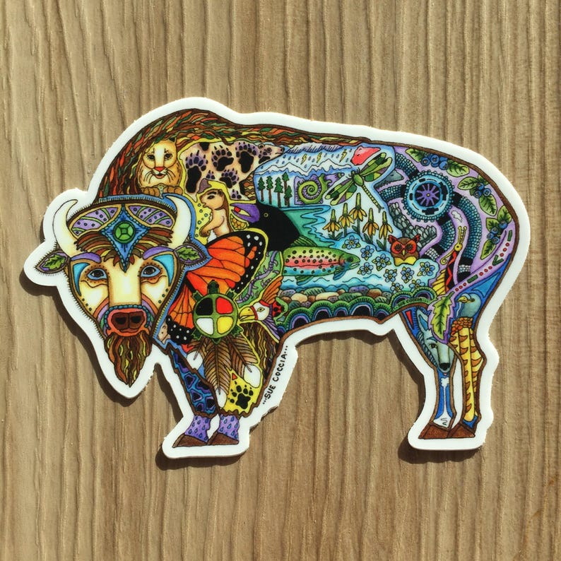 Buffalo Mosaic Sticker, Aesthetic Animal Sticker, Nature Decal, Laptop ...