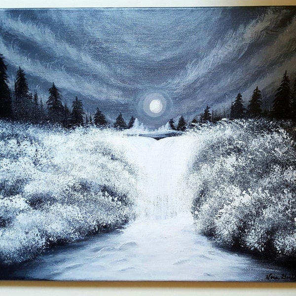 Original Acrylic Painting on Canvas “Moonlight Night” 16 x 20