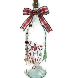 Christmas Painted Wine Bottle with lights, hand Painted Wine Bottles