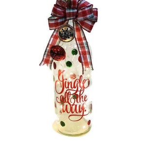 Christmas Painted Wine Bottle with lights, hand Painted Wine Bottles