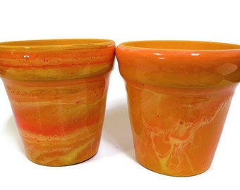 Set of 2 Resin Clay Flower Pot Planter 5”