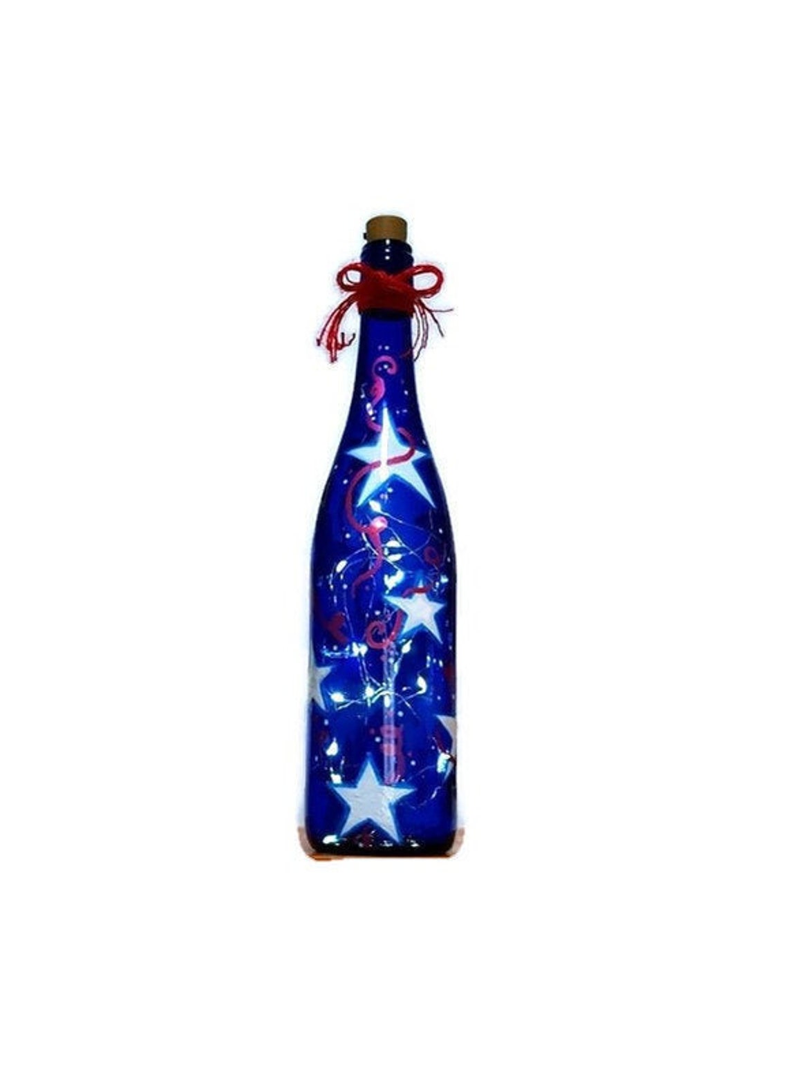 Patriotic Painted Wine Bottle with lights Red White and Blue Etsy