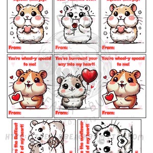 Entzückende Cartoon Hamster Valentinstagskarten für Kinder - Perfekt für den Austausch im Klassenzimmer! Großartig für das Klassenzimmer! Fertig zum Drucken!