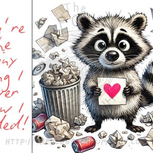 Tarjetas divertidas y lindas de San Valentín con dibujos de mapaches brillantes para adultos: ¡divertidas, personalizadas y de descarga instantánea!