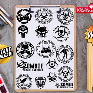 16 Zombie Ausbruch Clipart Sammlung PNG EPS! Ideal für die Verwendung mit Cricut, Silhouette, Procreate oder jedem Scrapbooking- oder Bastelprojekt!