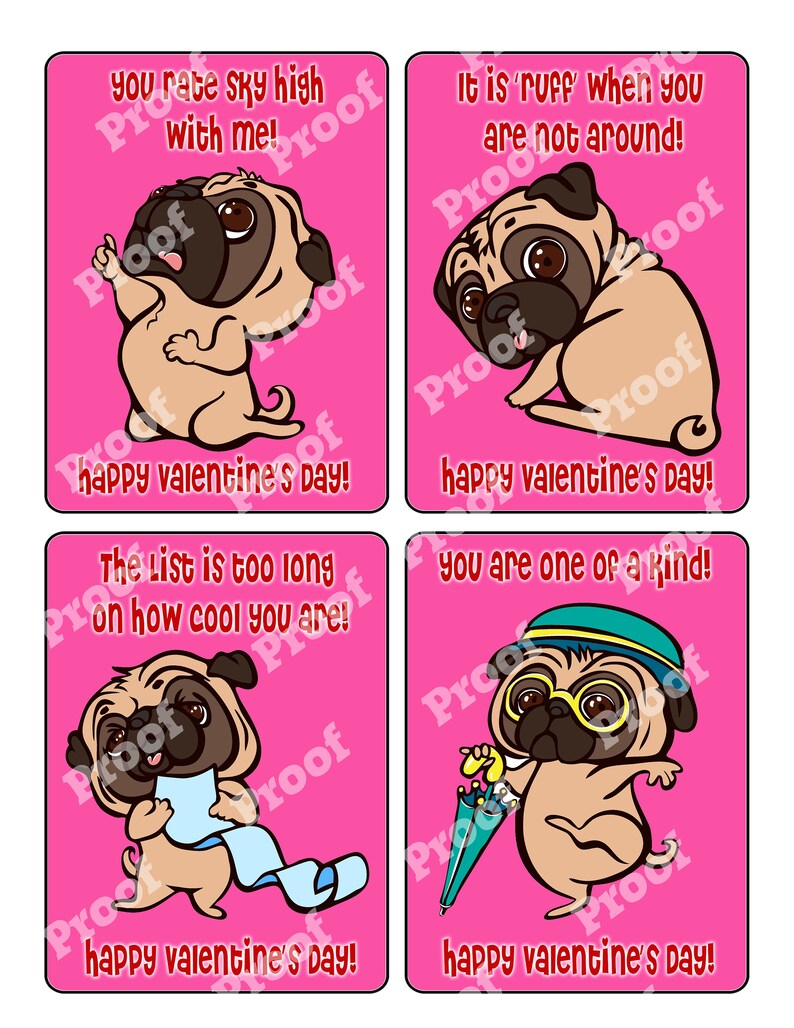 Cute Pugs Valentine's Day Cards Great for Kids - Etsy