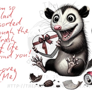 Opossum Trash of Life, dessin animé drôle et mignon, cartes de Saint-Valentin pour adultes – humoristiques, personnalisées et à téléchargement immédiat !