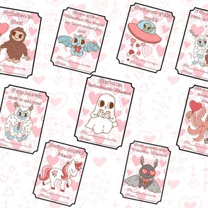 Cryptids Pé Grande, Fantasma, Yeti, Alienígenas, Unicórnio Desenhos Animados Bonitos Cartões de Dia dos Namorados para Imprimir para crianças! Ótimo para a sala de aula!