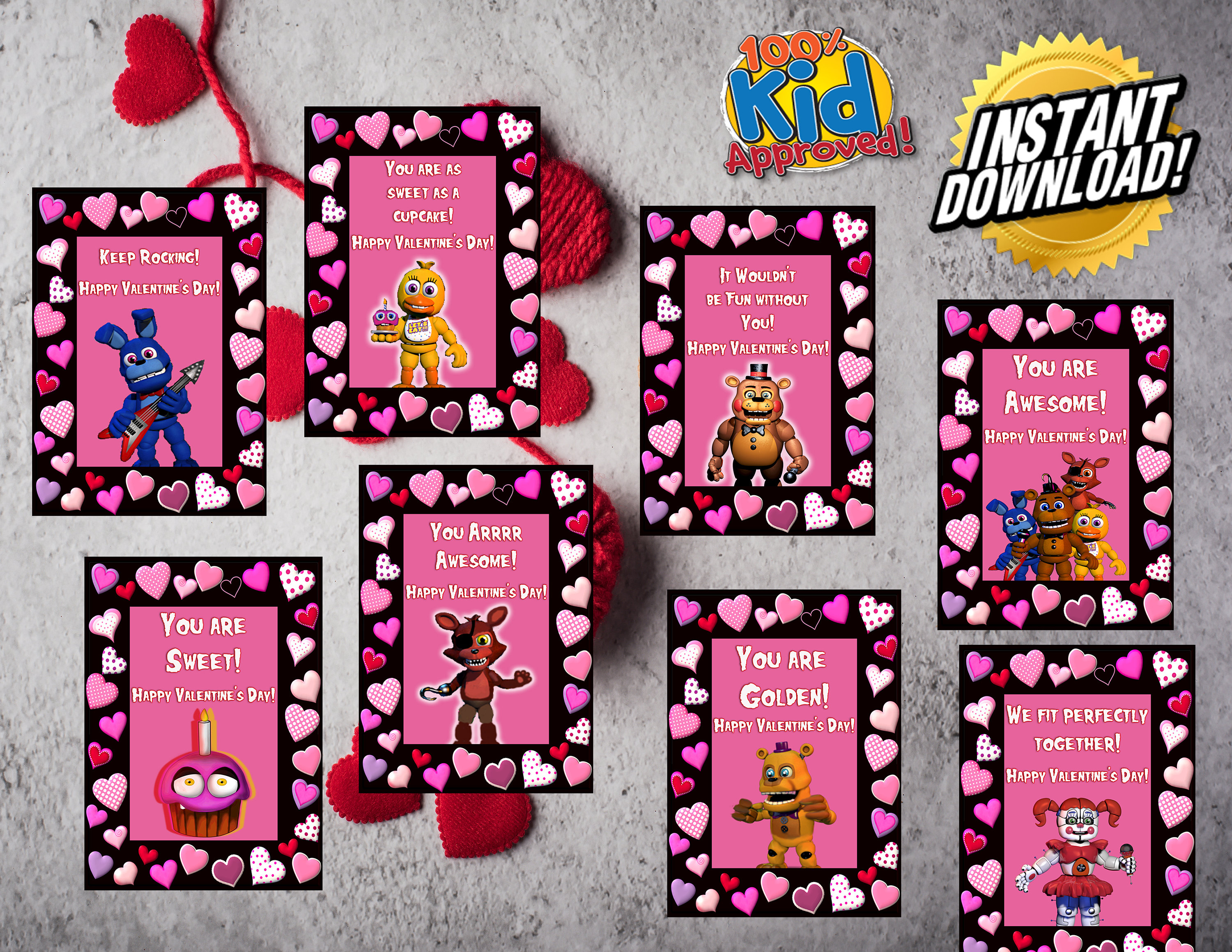 Five Nights at Freddy's Valentine's Day Candy Bag Topper FNAF