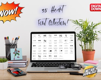 Heart Fonts Collection Bundle of 35+ amazing fonts! Great for use with Cricut, Silhouette, Procreate, or any scrapbooking or craft project!