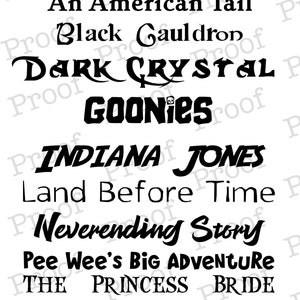 80s Kid&#39;s Movie Font Collection! Great for use with Cricut, Silhouette, Procreate, or any scrapbooking or craft project!