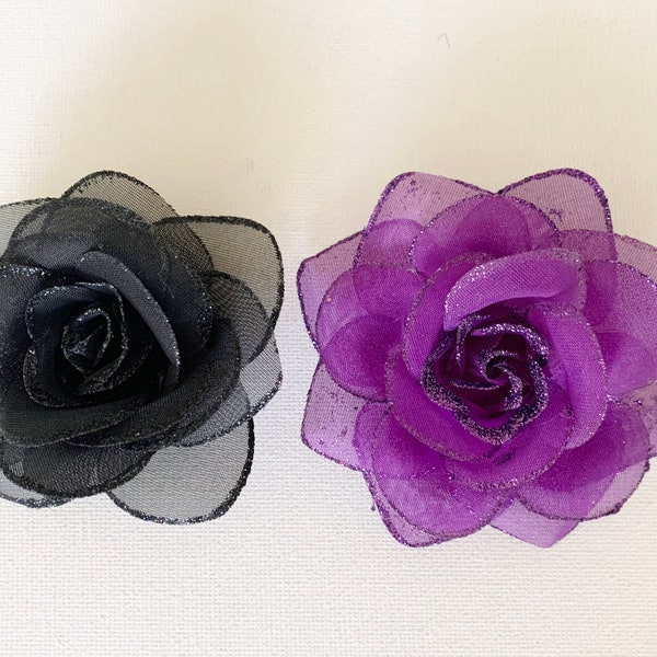 Black or Purple Rose Hair Clip