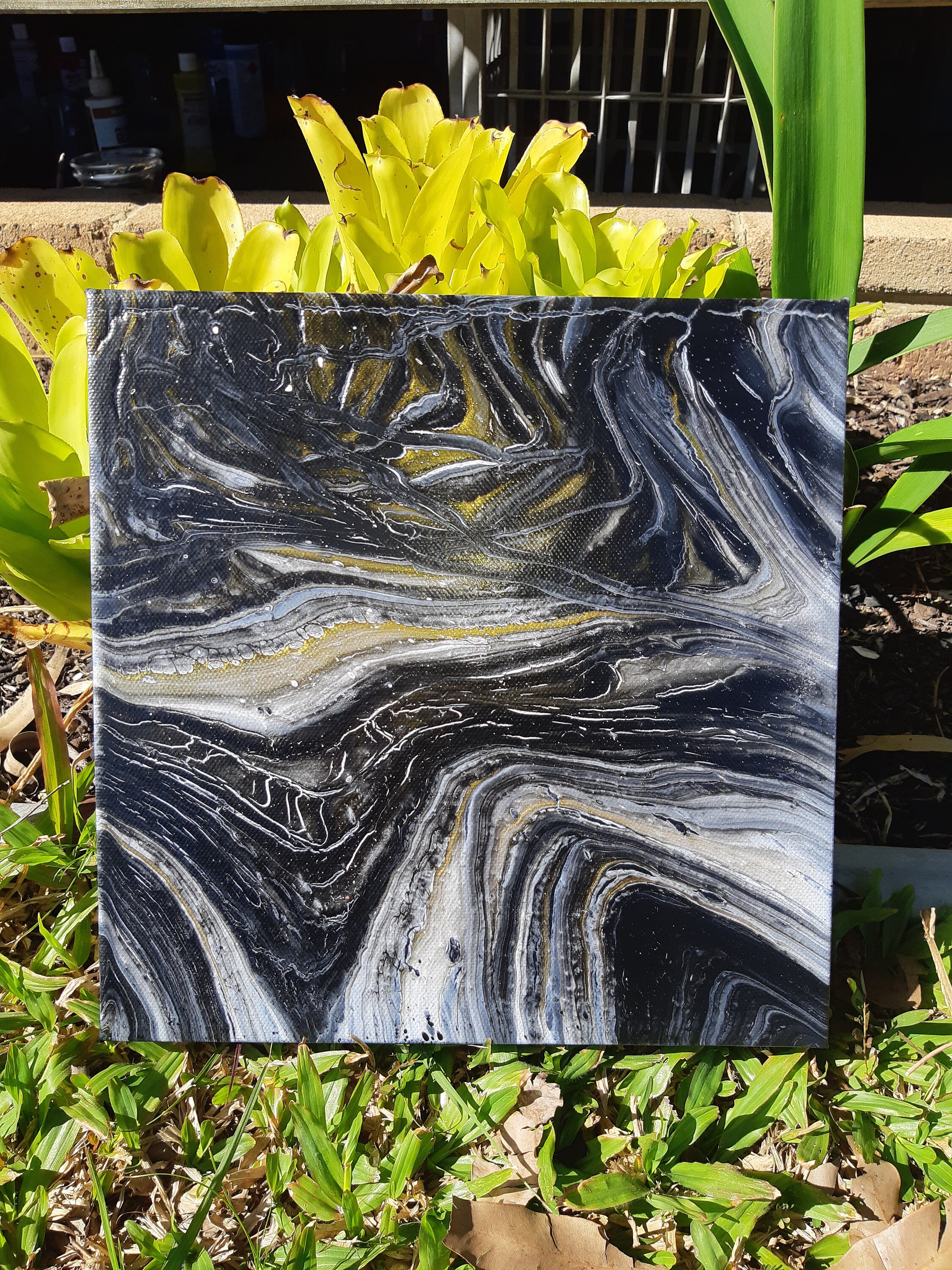 Black white gold and silver painting Etsy