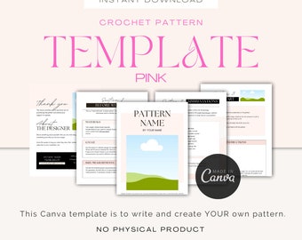Crochet Pattern Template//Canva//Pink Template