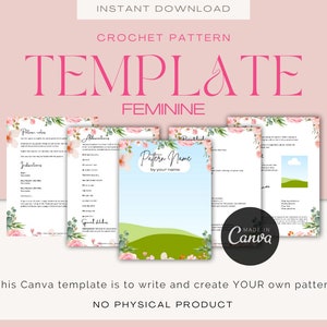 Crochet Pattern Template//Canva//Feminine Template