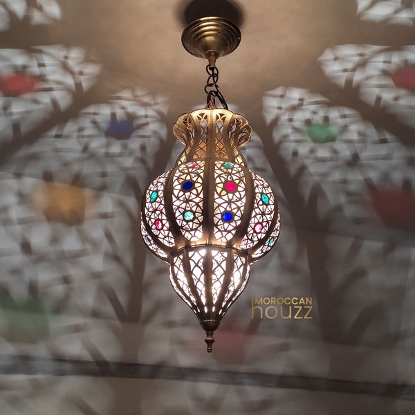 Colorful Handmade Morocco Pendant Lamps - Copper Brass and Glass lampshade - hanging pendant Moroccan Lamp