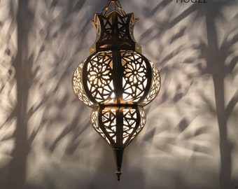 Kleine marokkanische goldene Pendelleuchte, Kupfer Messing Hängeleuchte, Deckenleuchte, handgefertigte Marokko Beleuchtung