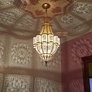 Handmade Moroccan Brass Pendant Light: Gold Chandelier Lamp