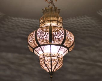 Handmade Moroccan Brass Pendant Light, Bohemian Chandelier for Living Room or Entryway