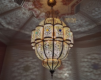 Large Moroccan Brass Pendant Light, Moroccan Hanging Ceiling lamp, Pendant Lampshade, Big Moroccan Handmade lamp