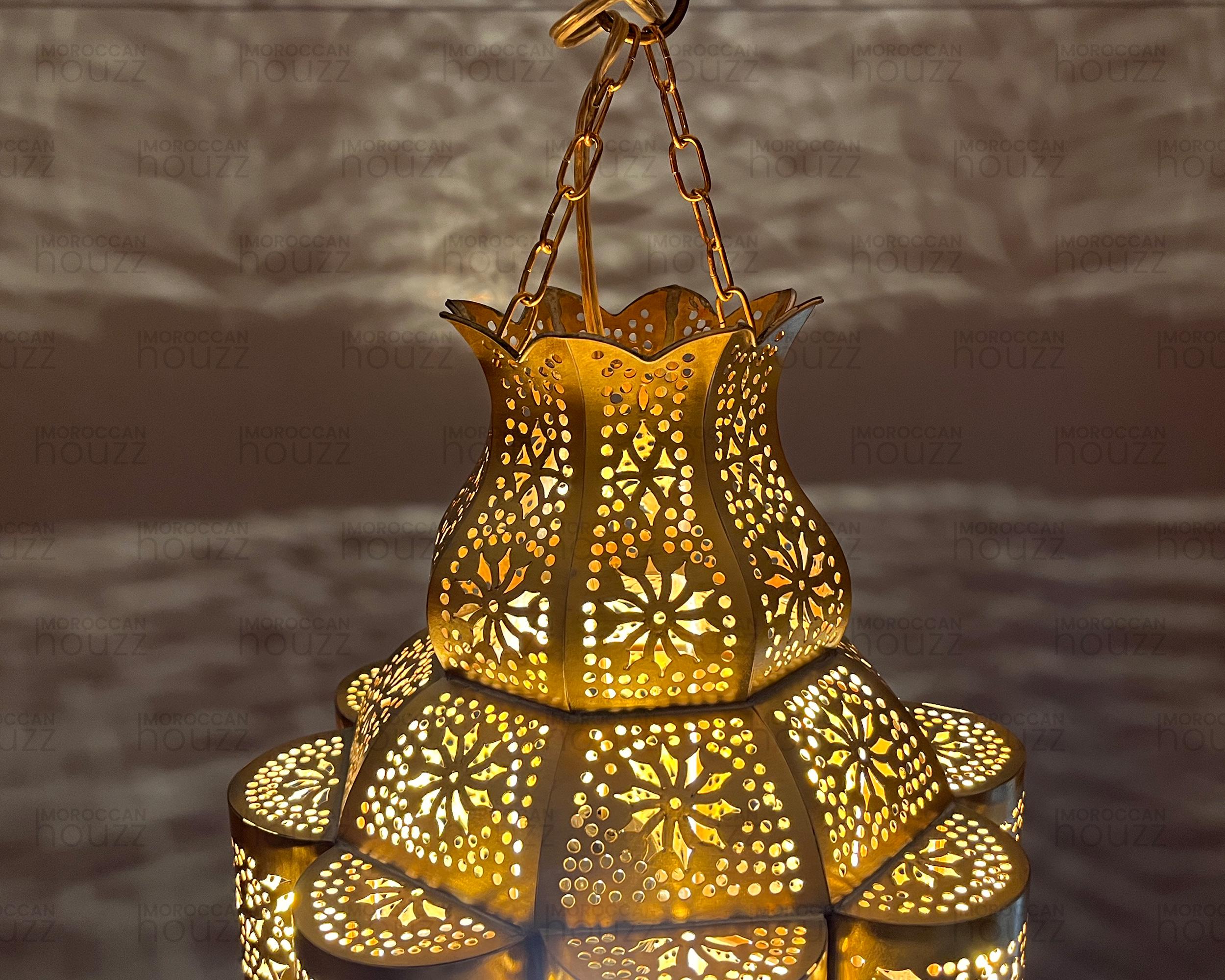 モロッコの真鍮製シーリングランプ – 魅惑的な模様の手作り職人の照明