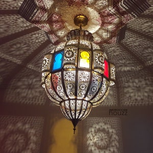 Gorgeous Handmade Moroccan Pendant Light, Copper Brass and Glass Lampshade Lamp - Ceiling Hanging Lights