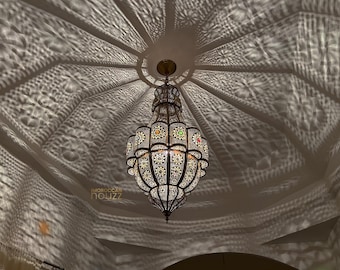 Large Moroccan Brass Pendant Light: Handmade Rustic Home Decor