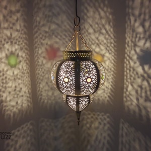 Small Moroccan Pendant Light Brass and Glass - Handmade Moroccan Lamp