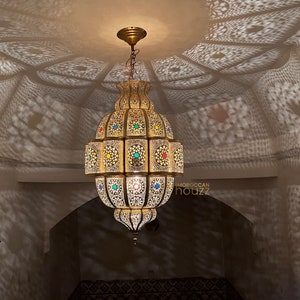 Large Colored Moroccan Chandelier, Moroccan Pendant lamp, Ceiling Light Fixture, Lampshades Lighting New Home Decor Lighting from Marrakech