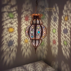 Colorful Moroccan Copper Glass lampshade - Handmade Hanging Marrakesh pendant Lamp, Arabian Copper lamp