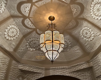 Handmade Moroccan Brass Pendant Light- Semi Flush Ceiling chandelier