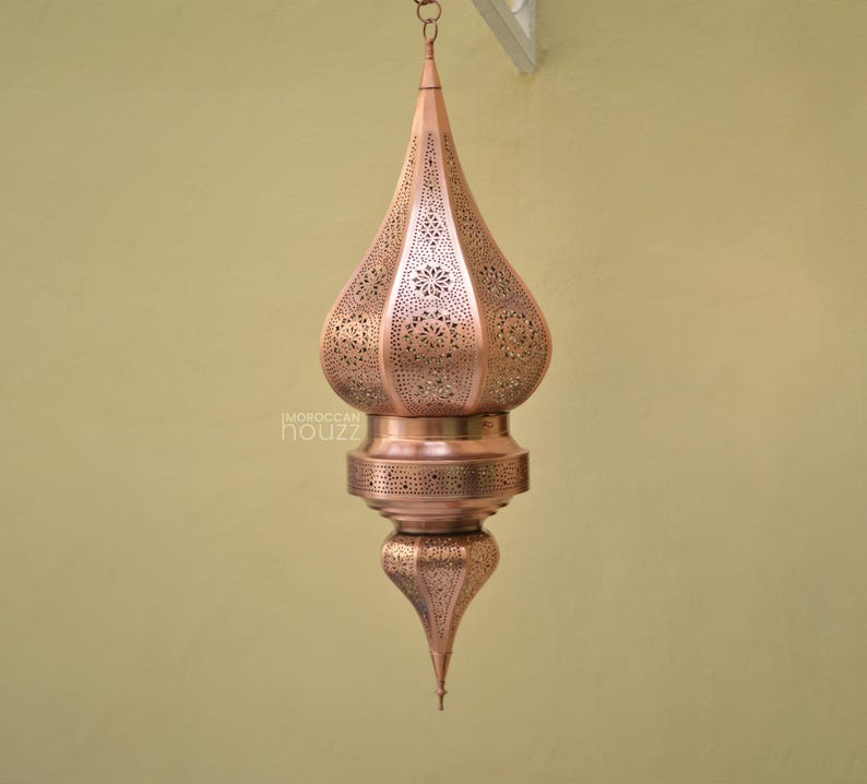 Exotic Moroccan Flame ceiling Light Fixture, Handmade Moroccan Pendant Light, Hanging Brass Moroccan Chandelier Copper