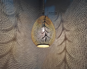 Moroccan Handmade Brass Pendant Light – Gold Hanging Ceiling Lamp