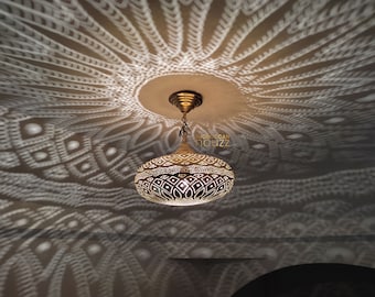 Moroccan Pendant Light Boho Brass Handmade home decor, ceiling Light Fixture