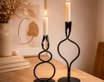Juego de portavelas de hierro forjado a mano, candelabros cónicos negros, decoración minimalista para el hogar.