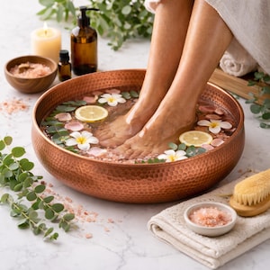 Foot Bath Copper Bowl, Hand Hammered Pedicure Basin, Moroccan Spa Soaking Bowl