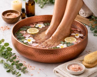 Recipiente de cobre para baño de pies, palangana de pedicura martillada a mano, cuenco de inmersión para spa marroquí.