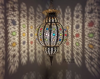 Classic Moroccan Colorful Ceiling Lamp, Marrakesh Hanging Pendant Lampshade  lamp Arabian Lighting Copper Brass glass Chandelier Lanterns