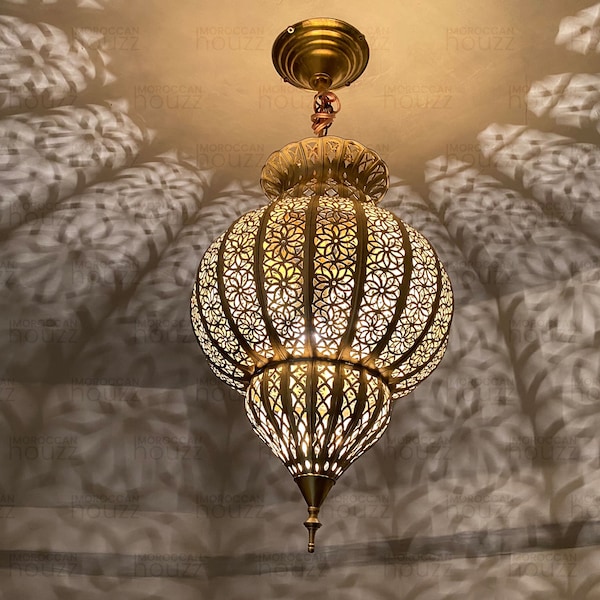 Modern Brass chandelier pendant Light, Moroccan Lamp Handmade Pendant Lampshade, Gold Pendant Lamp, Home decor lighting ceiling lamp