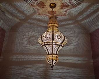 Big Moroccan Handmade Ceiling Lamp Brass Hanging Pendant Light shade From Marrakesh - Large Moroccan Lighting